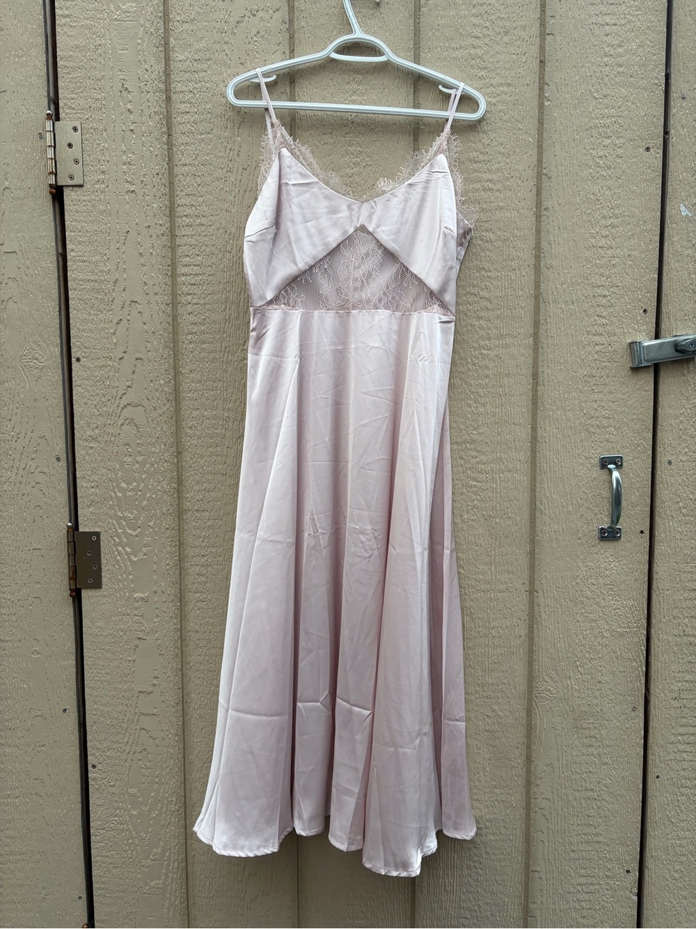 Satin Slip Maxi Dress with Lace Bodice - Light Blush